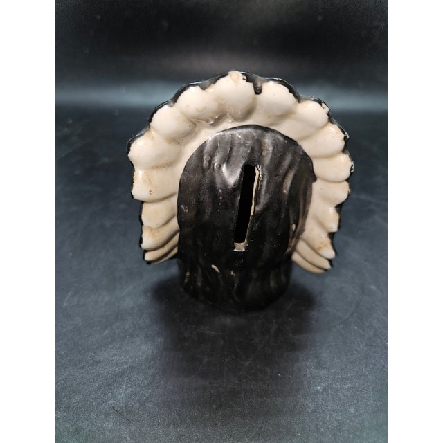 Native American Vintage Ceramic Native American Indian Chief Bank For Sale - Image 3 of 4