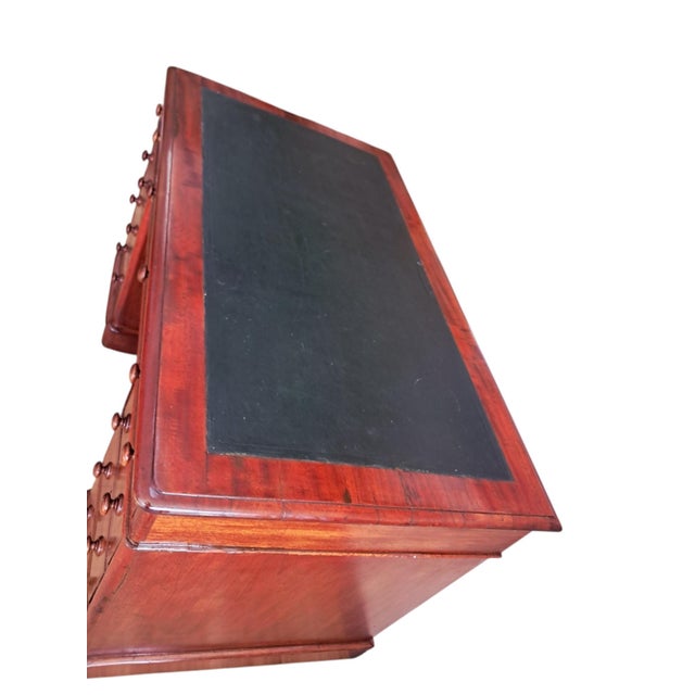 Antique Victorian Mahogany Pedestal Desk with Green Leather, 1890s For Sale - Image 18 of 18