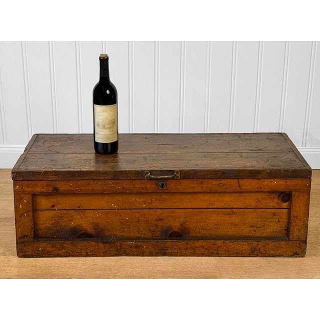 - Original Primitive Farmhouse Tool Box - Solid Pine with Heavily Aged Satin Finish - 34" wide - Recessed Panels with...