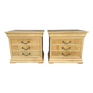 1990s Henredon French Regency Charles X Burl Wood Nightstands, Pair For Sale