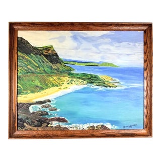 Vintage Mid-Century Tropical Island Seascape Signed Painting For Sale