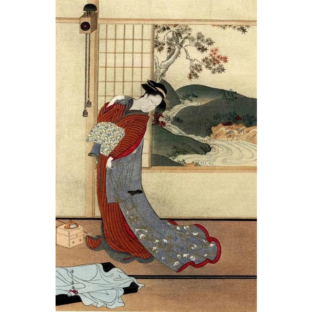 Courtesan in her chamber is an original artwork realized in the Early 20th Century after Kastukawa Shunsho. Reprint. Good...