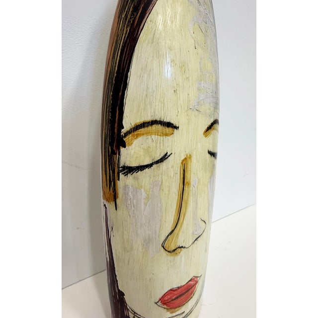 Huge Mexican Artist Yuri Zatarain Face Vase Painted on Both Sides, Oleo Series For Sale - Image 10 of 13