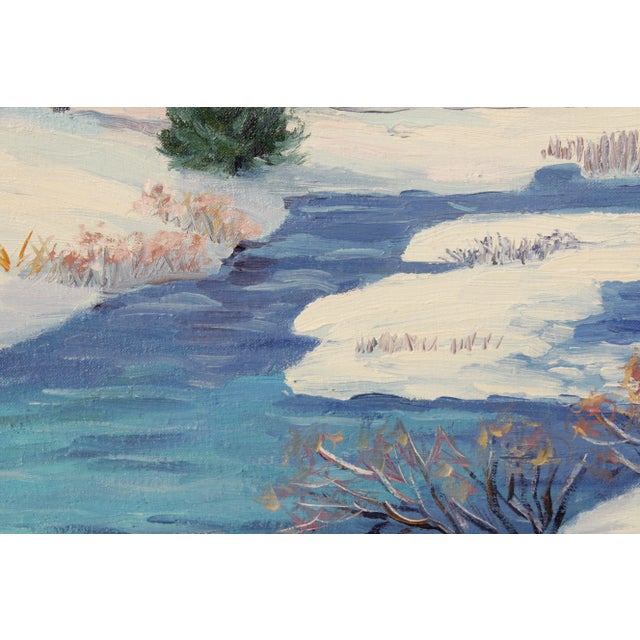 Vintage Original Artwork by Ann Yost Whitesell (American/Pennsylvania, 20th C.), Mountain Village in Winter Snow Landscape...