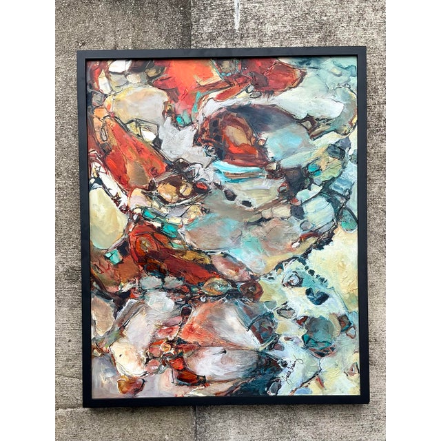 Late 20th Century Vintage Original Abstract Oil Painting on Board For Sale - Image 5 of 12