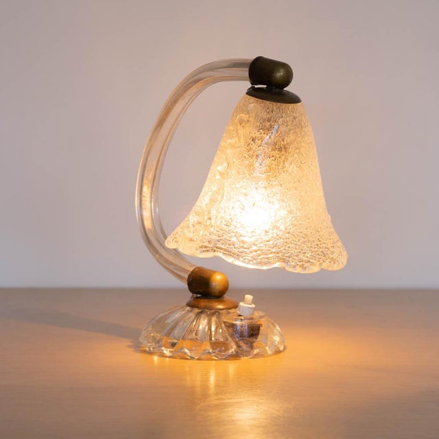 Italian 1940s Petite Italian Murano Clear Frosted Glass Lamp For Sale - Image 3 of 16