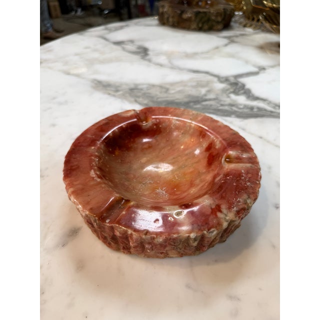 Vintage Pink Marble Ashtray – Carved Stone With Rustic Textured Edge For Sale - Image 4 of 6