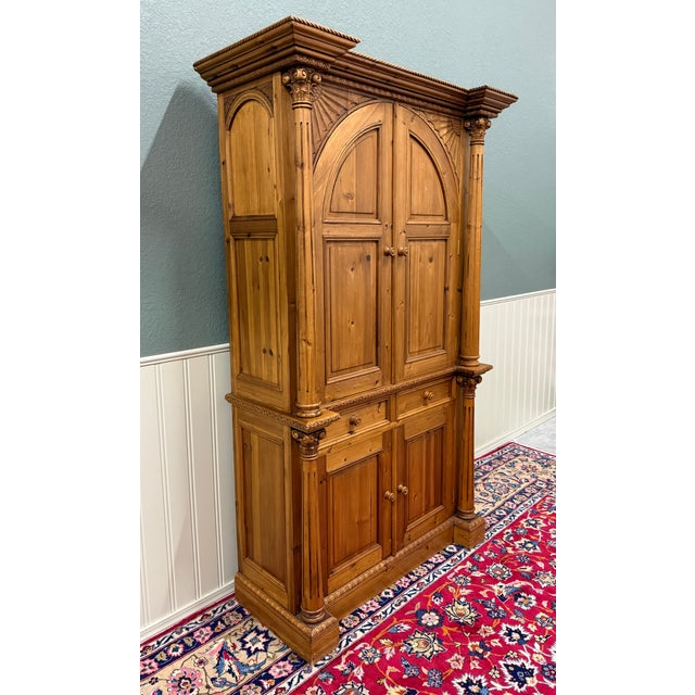 English Vintage English Large Pine Cupboard Cabinet Corinthian Capitals Fluted Columns For Sale - Image 3 of 16