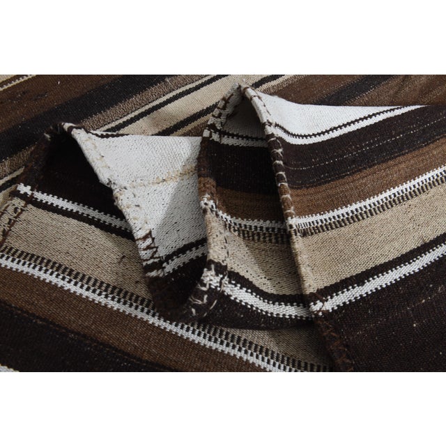 1970s Vintage Handmade Wool Cotton Brown Runner Rug For Sale - Image 9 of 11