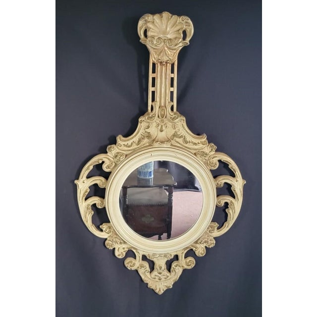 1960 Italian Art Nouveau Style Hand Carved Hand Painted Gilded Round Mirror For Sale In Philadelphia - Image 6 of 18
