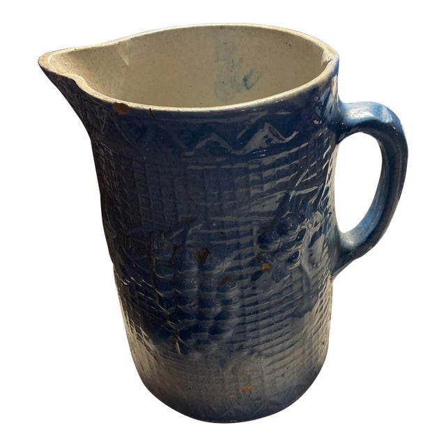 Antique North Star Blue and White Stoneware Pitcher For Sale