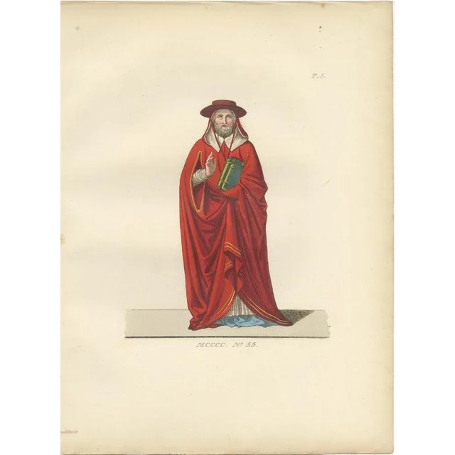 Paper Cardinal, Commoner, and Florentine Noble Costume in 15th Century Italy, 1845, Paper, Set of 3 For Sale - Image 7 of 10