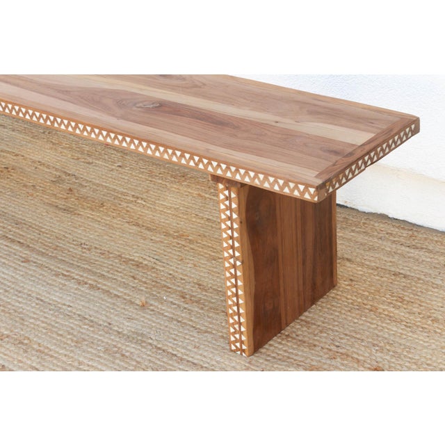 1990s Reclaimed Teak Mother of Pearl Bench For Sale - Image 5 of 12