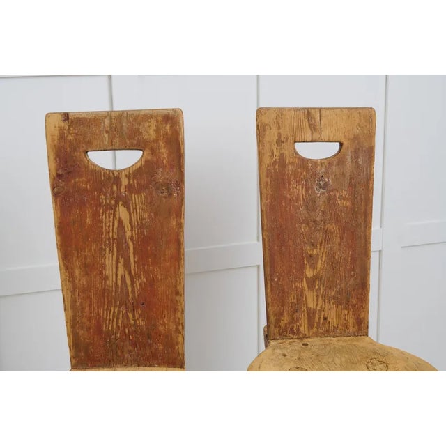 Antique Primitive Folk Art Chairs in Pine, Set of 2 For Sale - Image 10 of 11