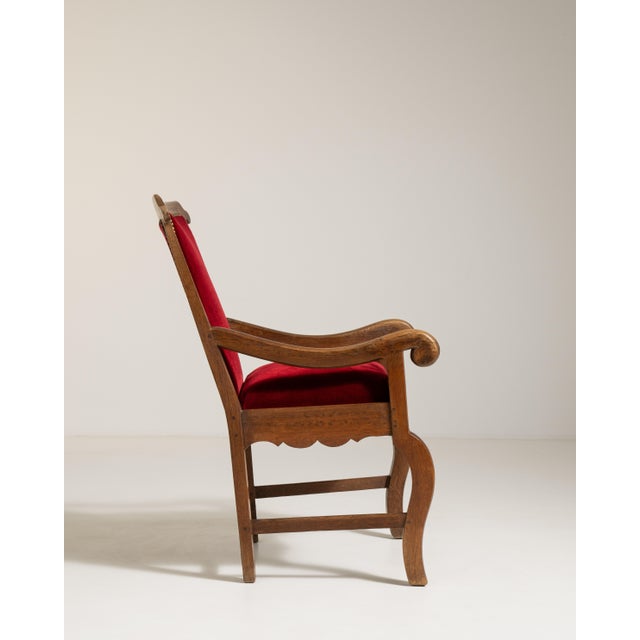 Voltaire Oak Armchair with Velvet Upholstery, Antique, France, 19th Century For Sale In Greensboro - Image 6 of 12