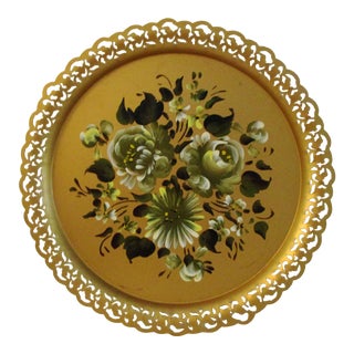 Mid-Century Large Nashco Gold Metal Floral Tray For Sale