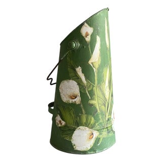 Vintage Hand Painted Calla Lily Folwers Fireplace Coal Scuttle Bucket, Cca 1930, 1920s For Sale