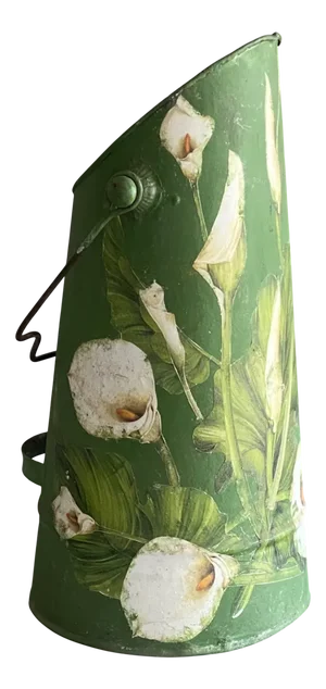 Vintage Hand Painted Calla Lily Folwers Fireplace Coal Scuttle Bucket, Cca 1930, 1920s