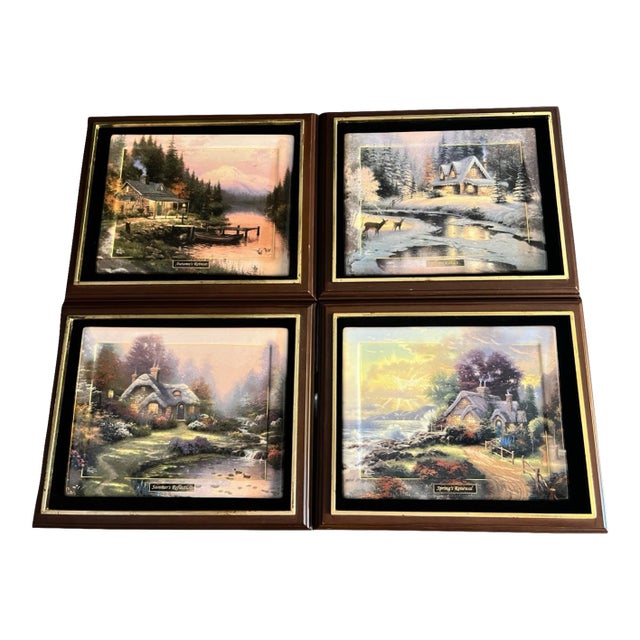1990s Thomas Kinkade Seasons of Reflection – Set of 4 Framed Collector Plates For Sale
