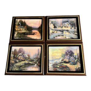 1990s Thomas Kinkade Seasons of Reflection – Set of 4 Framed Collector Plates