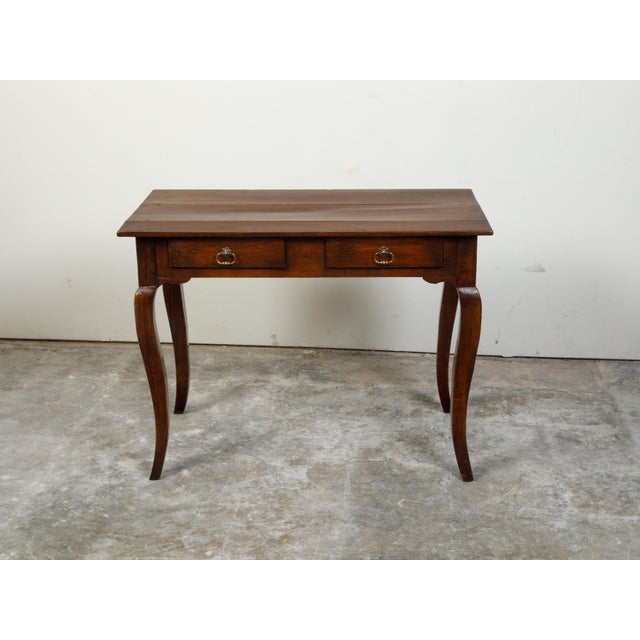 19th Century French Louis XV Style 19th Century Walnut Desk with Drawers and Cabriole Legs For Sale - Image 5 of 12