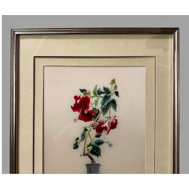 Vintage Chinese Still Life Silk Embroidery of a Potted Flower in a Vase In good original condition showing some typical...