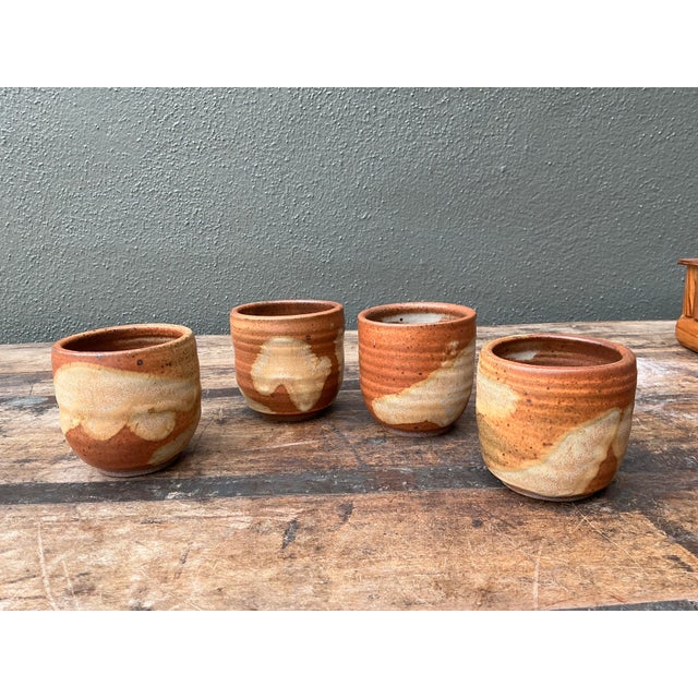 Terra Cotta Vintage Original Studio Pottery Cups - Set of 4 For Sale - Image 8 of 12