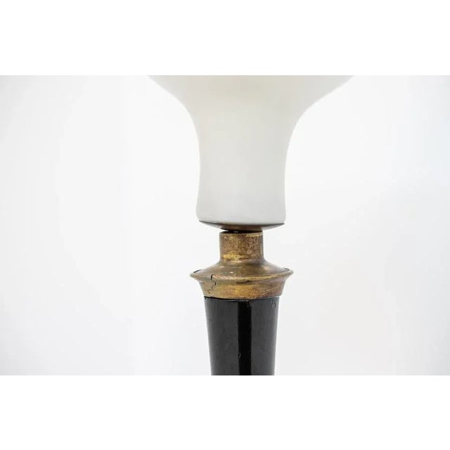 Large Italian Opal Glass and Wood and Brass Table Lamp For Sale - Image 17 of 18