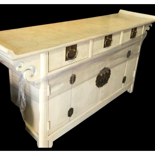 Wood Vintage White Century Furniture Chinoiserie Pagoda Sideboard Table For Sale - Image 7 of 8