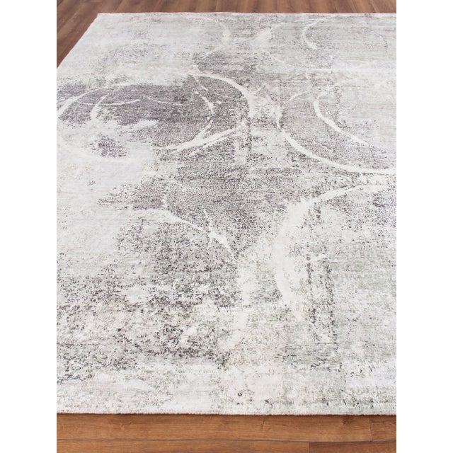 Transitional Exquisite Rugs Fine Pure Silk Hand-Knotted Silk Gray/Ivory Rug-8'X10' For Sale - Image 3 of 7