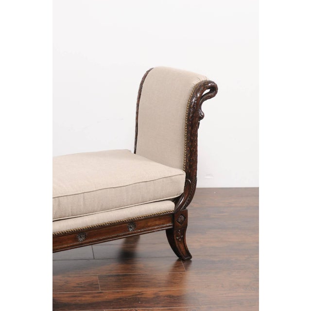 French 1860s Empire Style Walnut Bench with Out-Scrolled Sides and Swan Figures For Sale - Image 4 of 10
