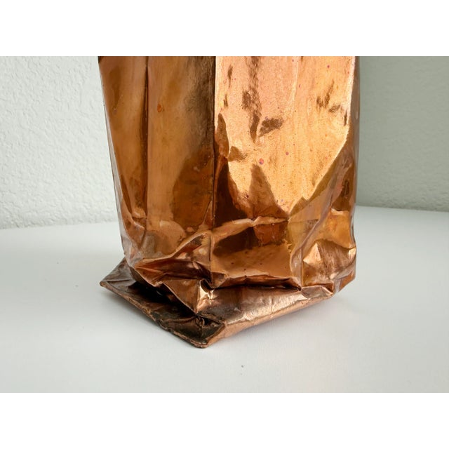 Rosenthal Postmodern Copper Metal Paper Bag Vase For Sale - Image 4 of 11