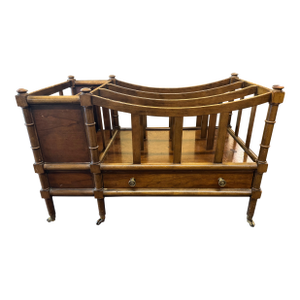 Vintage Baker Furniture Faux Bamboo Canterbury Magazine Rack on Brass Casters