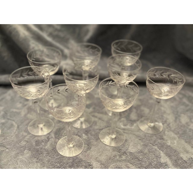 Vintage Fostoria Stem #6030 Holly Pattern Cut Crystal Champagne Coupes – Set of 6 For Sale In Indianapolis - Image 6 of 8