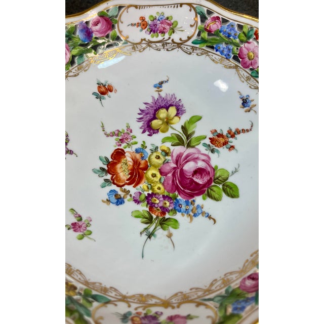 1900 - 1909 Antique Dresden Footed Reticulated Porcelain Bowl For Sale - Image 5 of 9