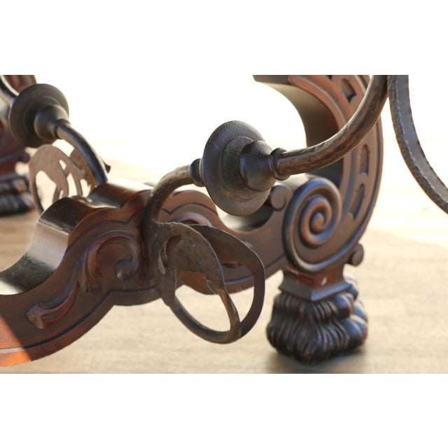Spanish Baroque Revival Rosewood & Walnut Trestle Dining Table, Circa 1930s For Sale - Image 9 of 18