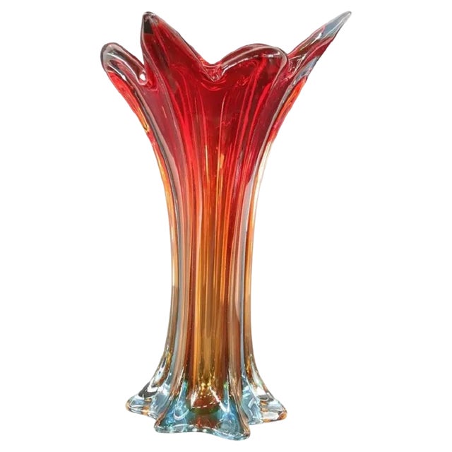 Vintage Italian Red Tall Vase in Murano Art Glass, 1960s For Sale