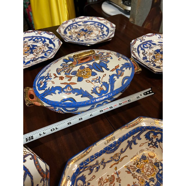 1970s Italian Blue and White Hand Painted Serving Dishes With Gold Accents- Set of 11 For Sale - Image 11 of 12
