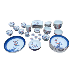 20th Century Hand Painted Japanese Chrysanthemum Dinnerware- 64 Pieces