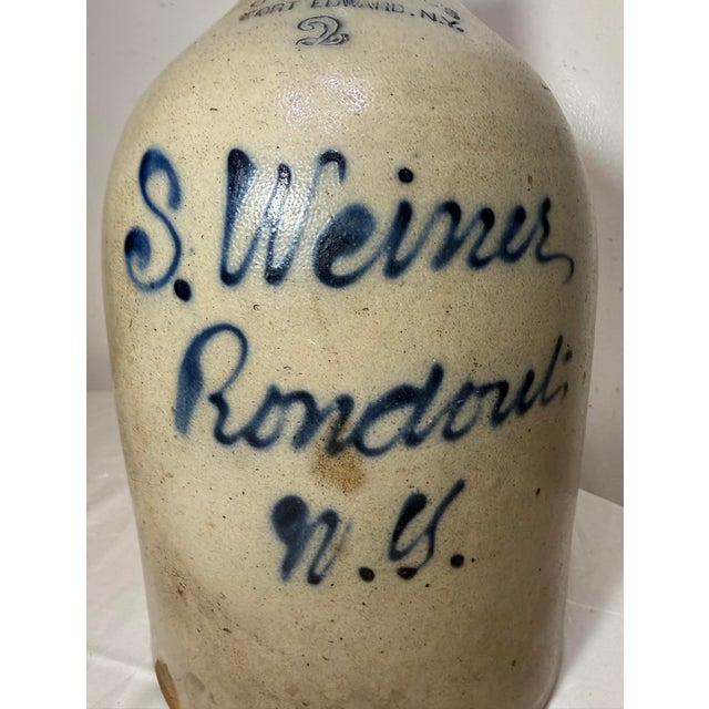 19th Century Antique 1800s Antique Ottman Bros. Ny Stoneware Salt Glazed Cobalt Pottery 2 Jug For Sale - Image 5 of 11
