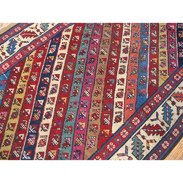 1880s Multicolor Stripe Tribal Antique Caucasian Shirvan Runner Rug 3' 3" X 10' 6" Handknotted Wool Carpet For Sale - Image 4 of 5