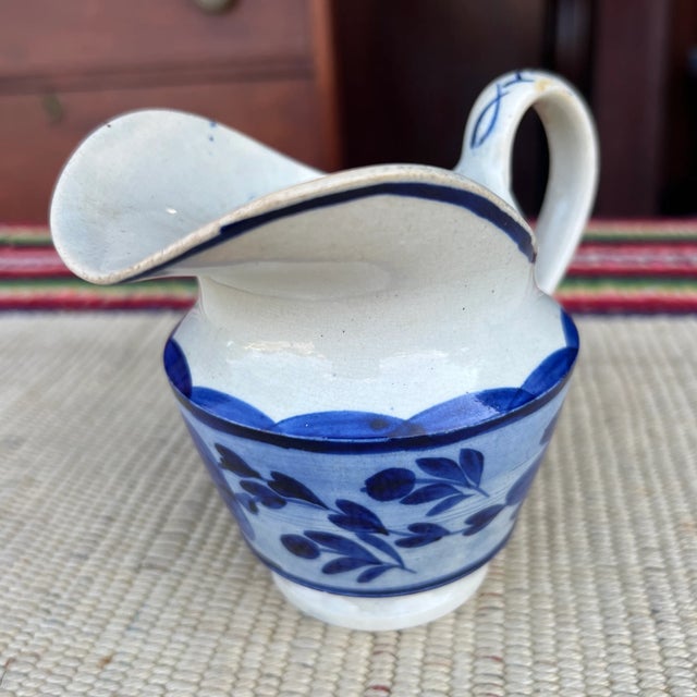 Antique Staffordshire Leeds Pearlware Blue Decorated Creamer, 1820’s For Sale - Image 6 of 12
