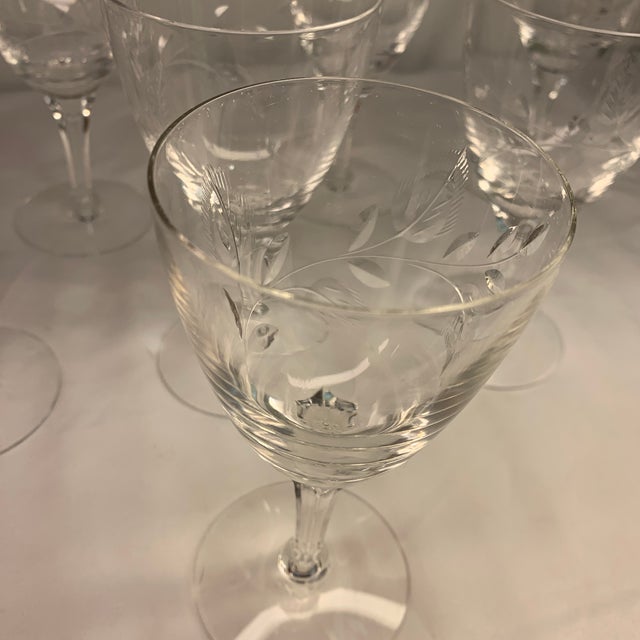 Hollywood Regency Vintage Cut Crystal Vine & Leaf Wine Glasses – Set of 8 For Sale - Image 3 of 5