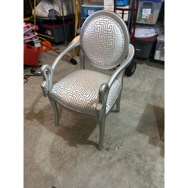 1980s Silver Swan Arm Accent Chair For Sale - Image 4 of 4