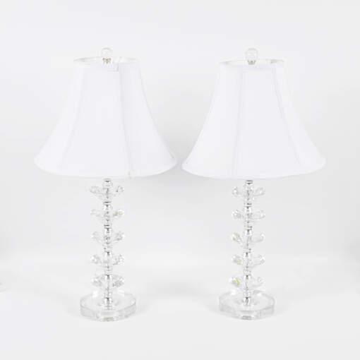 Modern Pair of Simon Blake Interiors Diamond Crystal Table Lamps With White Shades For Sale - Image 3 of 4