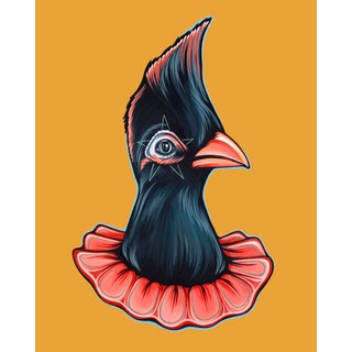 Ziggy by Kaitlin Ziesmer | AcrylaGouache on Wood Panel Bird with a ruffled collar For Sale