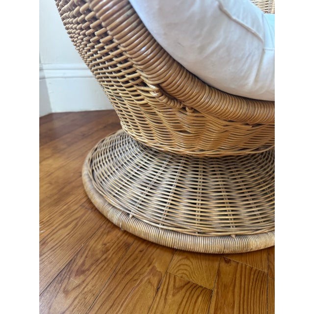 Mid-Century Modern 1970’s Rattan Swivel Egg Chair For Sale - Image 3 of 4