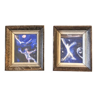 1970s Original 2 Dancing Figures Abstract Water Color Paintings- Set of 2 For Sale