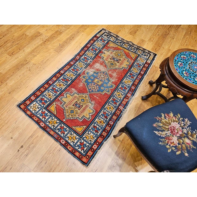 Vintage Handwoven Caucasian Kazak Rug, Geometric Pattern, Red & Ivory, 4' x 7' For Sale - Image 10 of 18