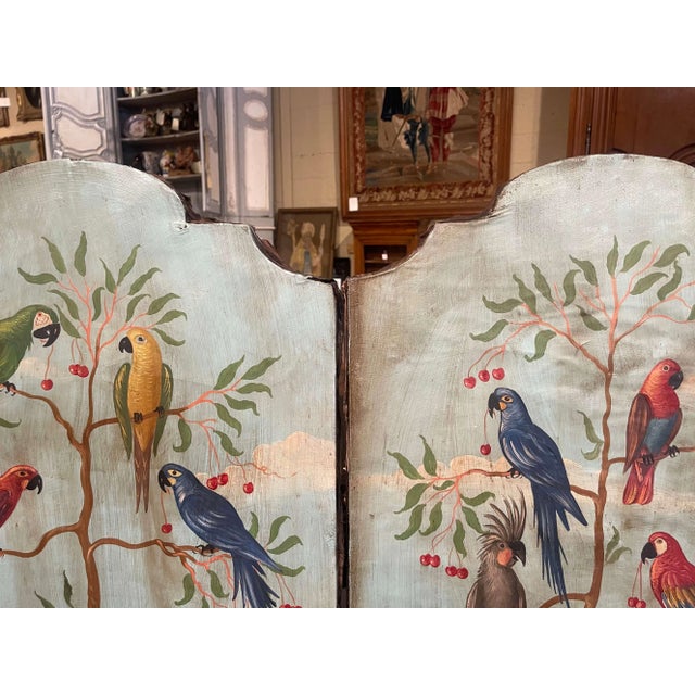 Pair of Mid-Century Italian Hand Painted Tropical Bird Panels on Canvas For Sale - Image 9 of 12